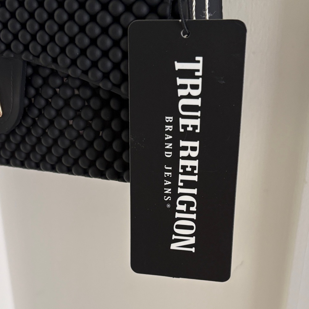 True Religion Black Textured Shoulder Bag with Gold Chain - Picture 5 of 10